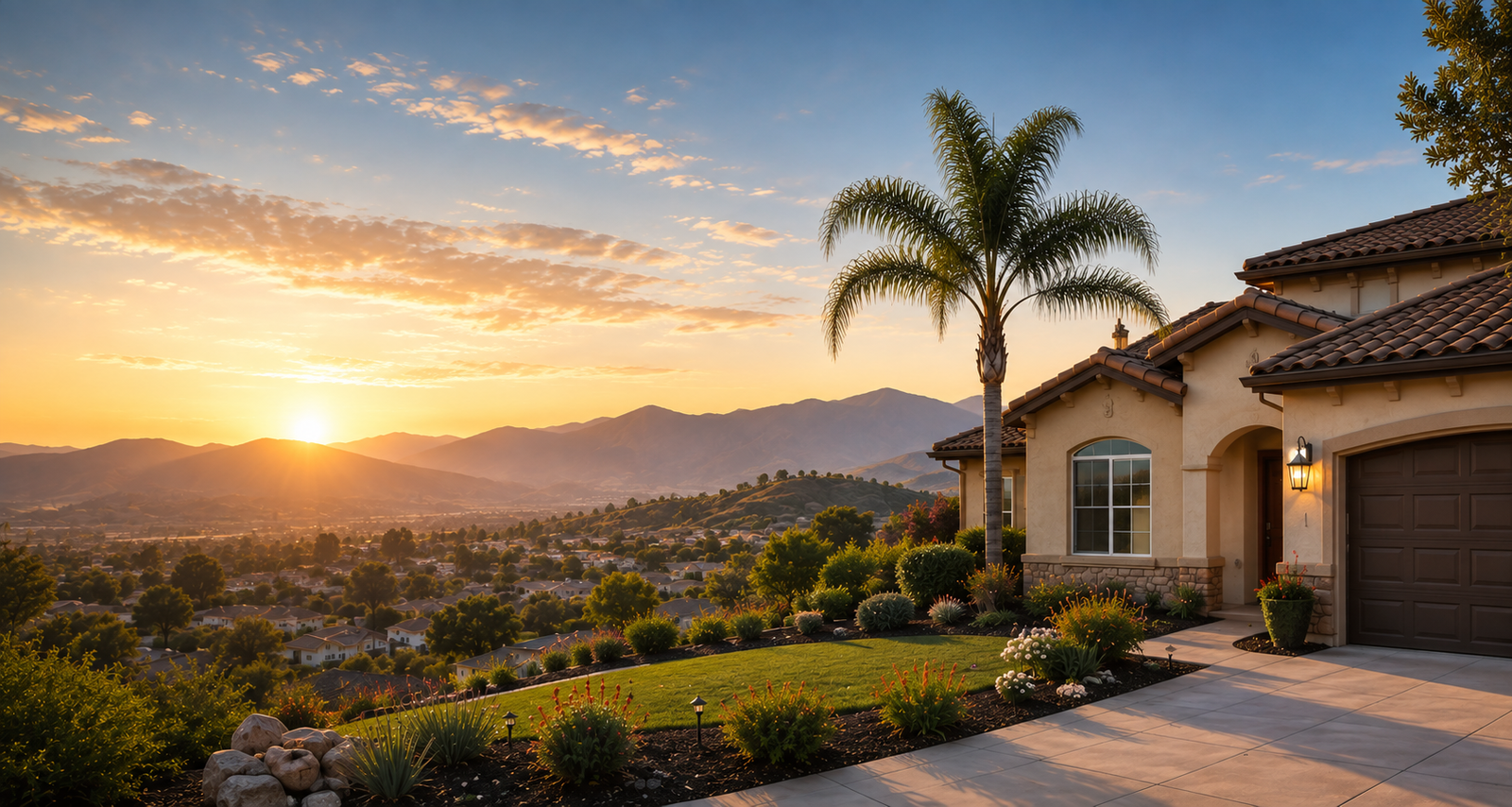 Temecula home overlooking the valley at sunset