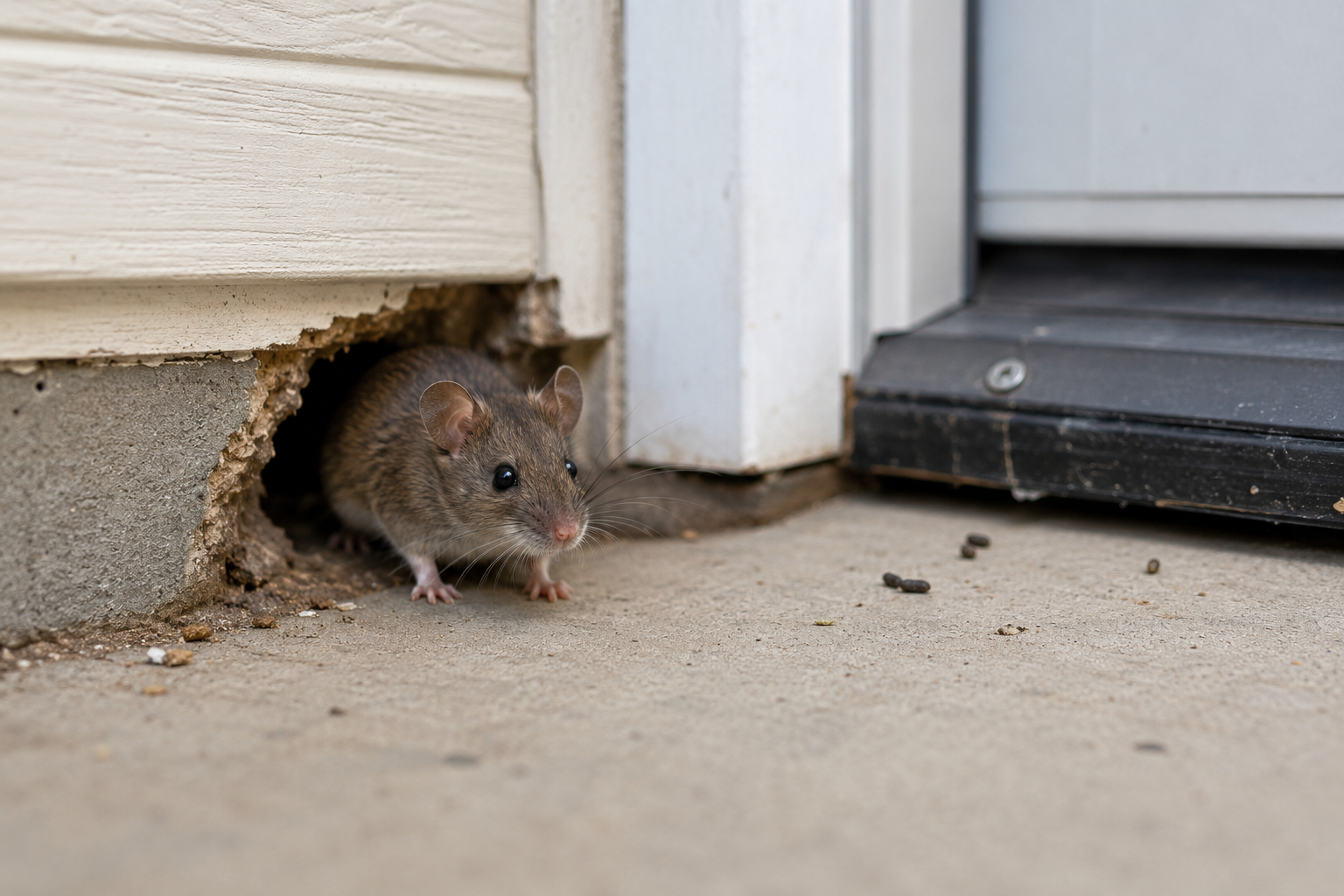 Mouse entering a Temecula home through an exterior wall opening