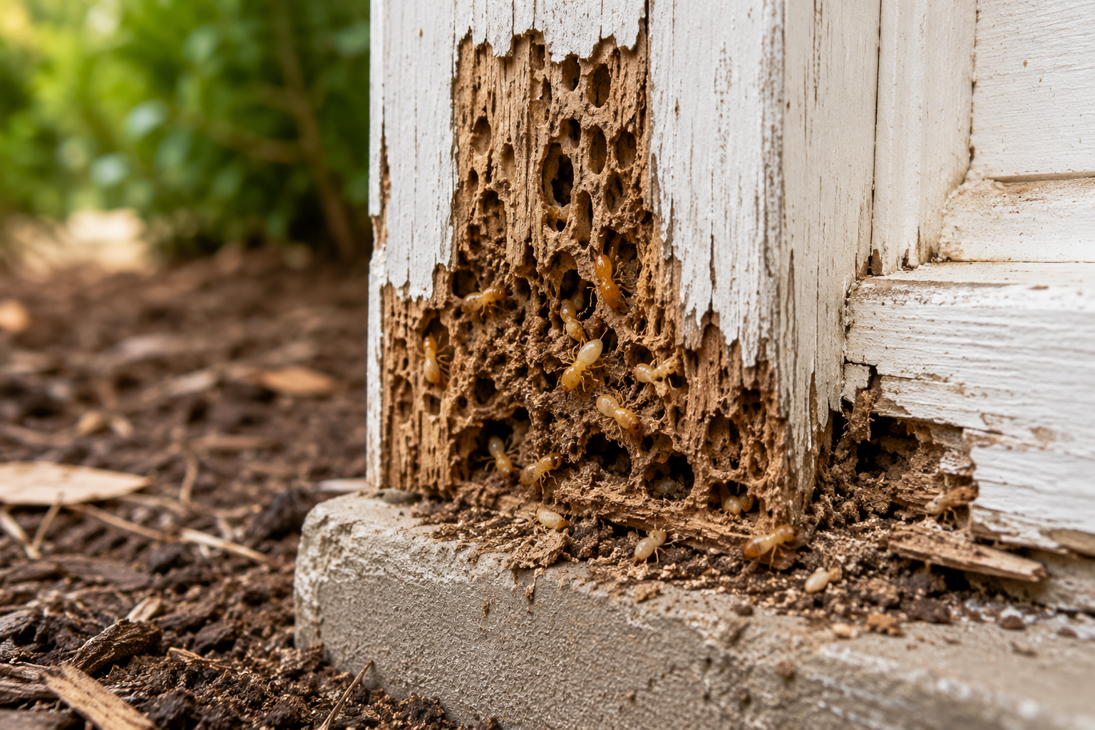 
Termite damage in wood on a Temecula home exterior